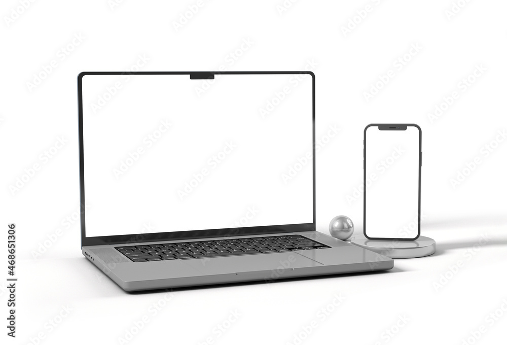 Laptop and smartphone isolated from the background with blank screen Laptop and smartphone isolated from the background with blank screen
