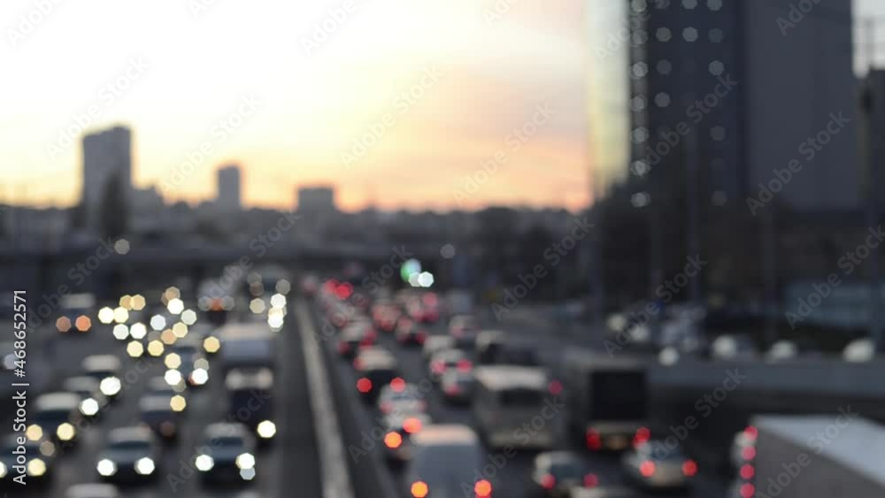 View of city street traffic jam. Soft focus blurred view. Rush hour. View of city street traffic jam. Soft focus blurred view. Rush hour.