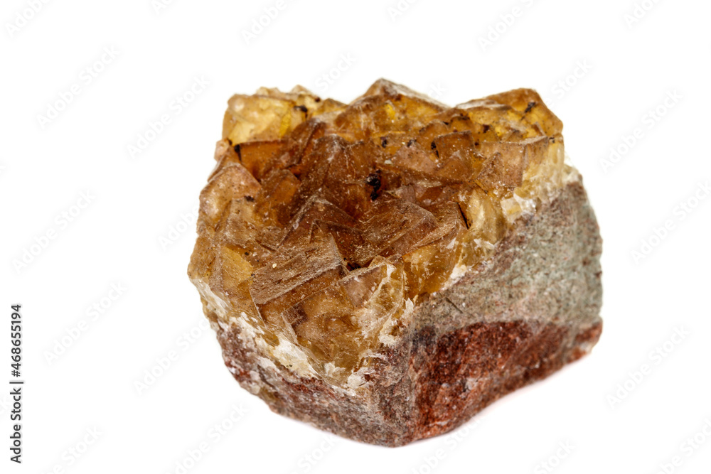 macro mineral fluorite stone on white background