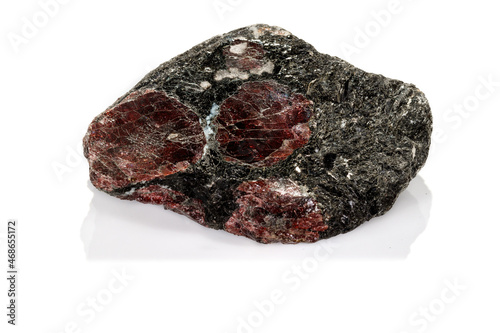 macro mineral stone Garnet, on a white background