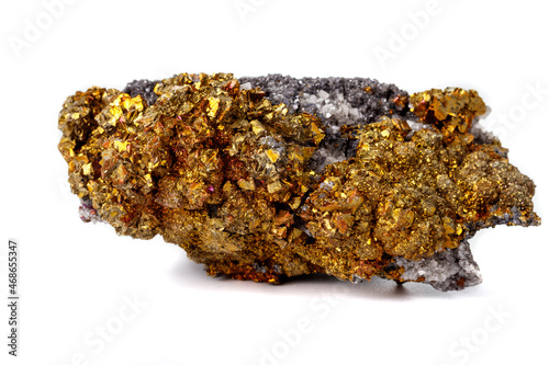 Macro mineral stone  Chalcopyrite on a white background photo