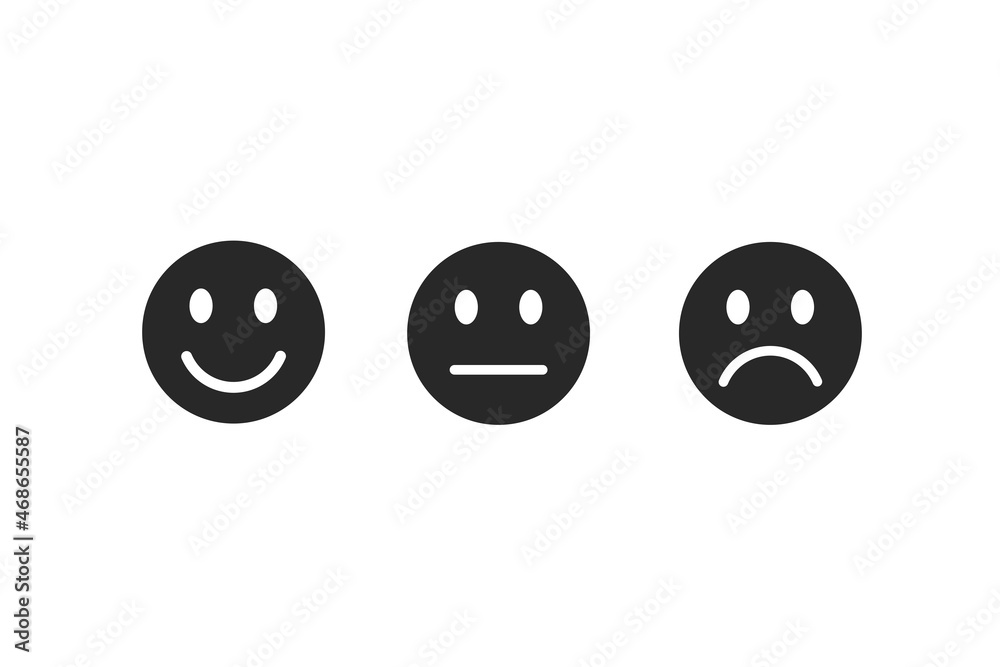 Modern emoji smile face. Happy, neutral and sad unhappy. Emoticon set ...