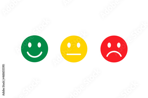 Modern emoji smile face. Happy, neutral and sad unhappy. Emoticon set icons, happy, neutral, unhappy sad. Green, yellow and red color.