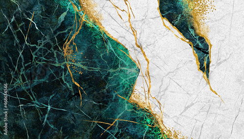 фотографія abstract marbled texture, imitation of dark green and white marble with golden v
