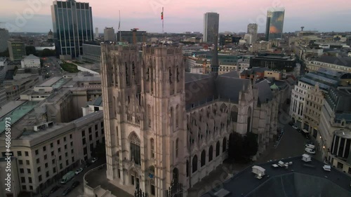 Aerial of Brussels Cathedral with surrounding buildings photo