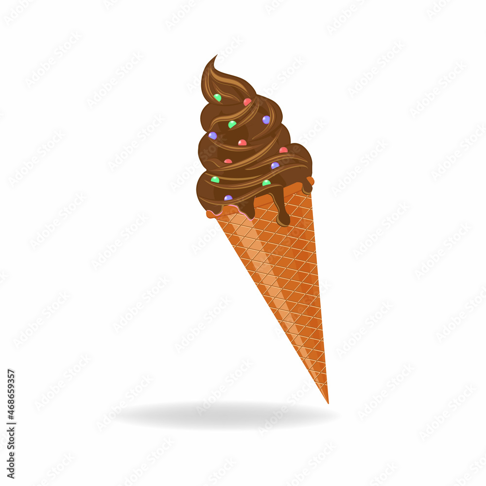 Vector ice cream in a cone with chocolate, isolated on a white background