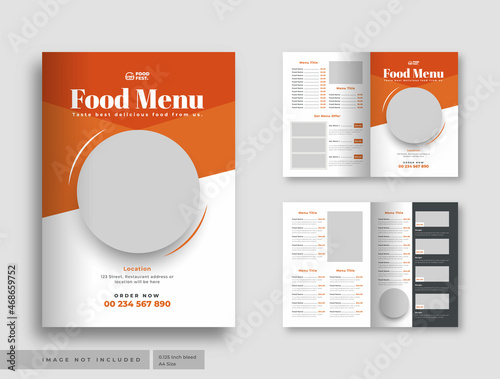 Food menu bifold brochure or restaurant cafe menu flyer template