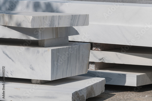 white marble slabs and blocks on stockyard