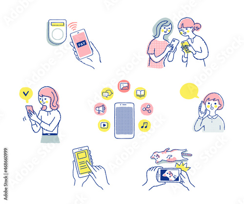さまざまなスマートフォンの使用シーン　セット