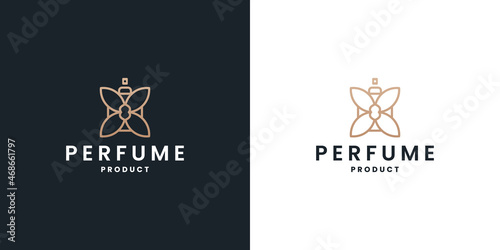 feminine perfume bottle logo design combine with flower element