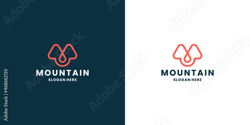 mountain mono line logo design templates. monogram mountain logo photo