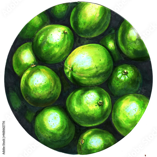 limes on a green background
