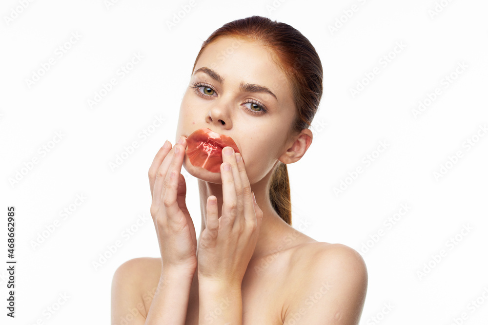 Cheerful Woman Bare Shoulders Patches Skin Care Cheerful Woman Bare Shoulders Patches Skin Care