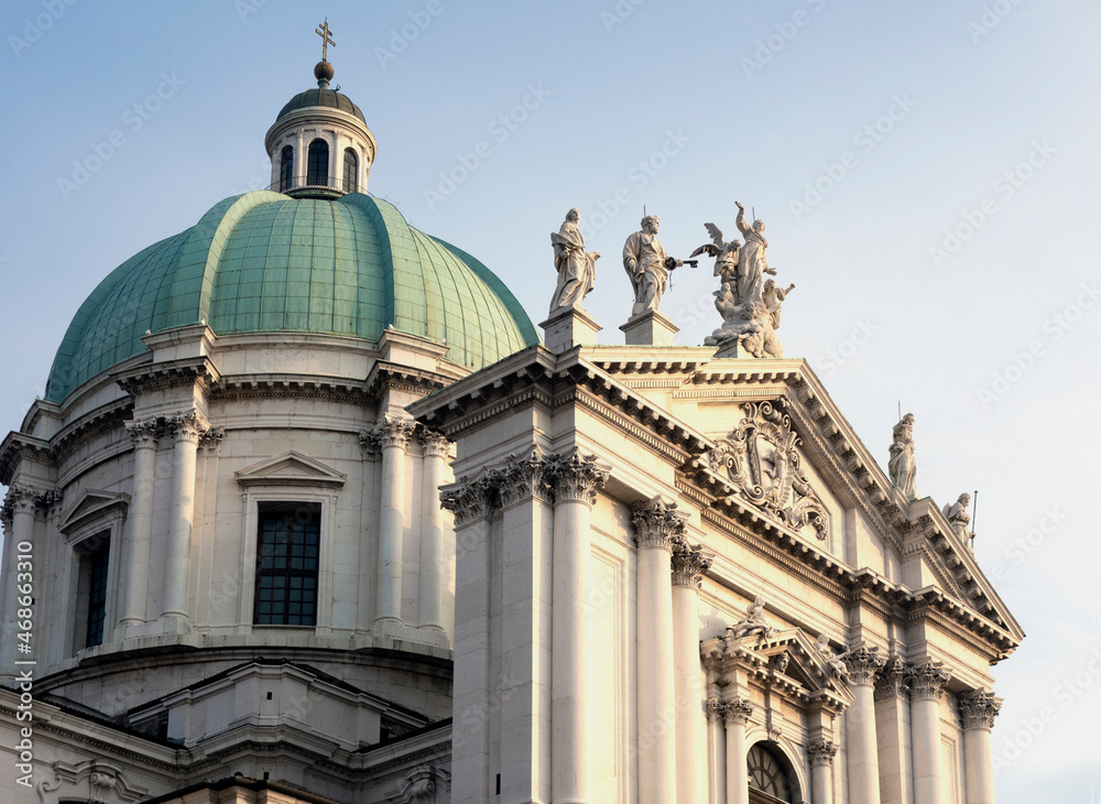 Facade and dome of Cathedral of Santa Maria Assunta; Brescia; Italy,2021.