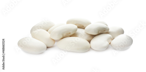 Pile of uncooked navy beans on white background