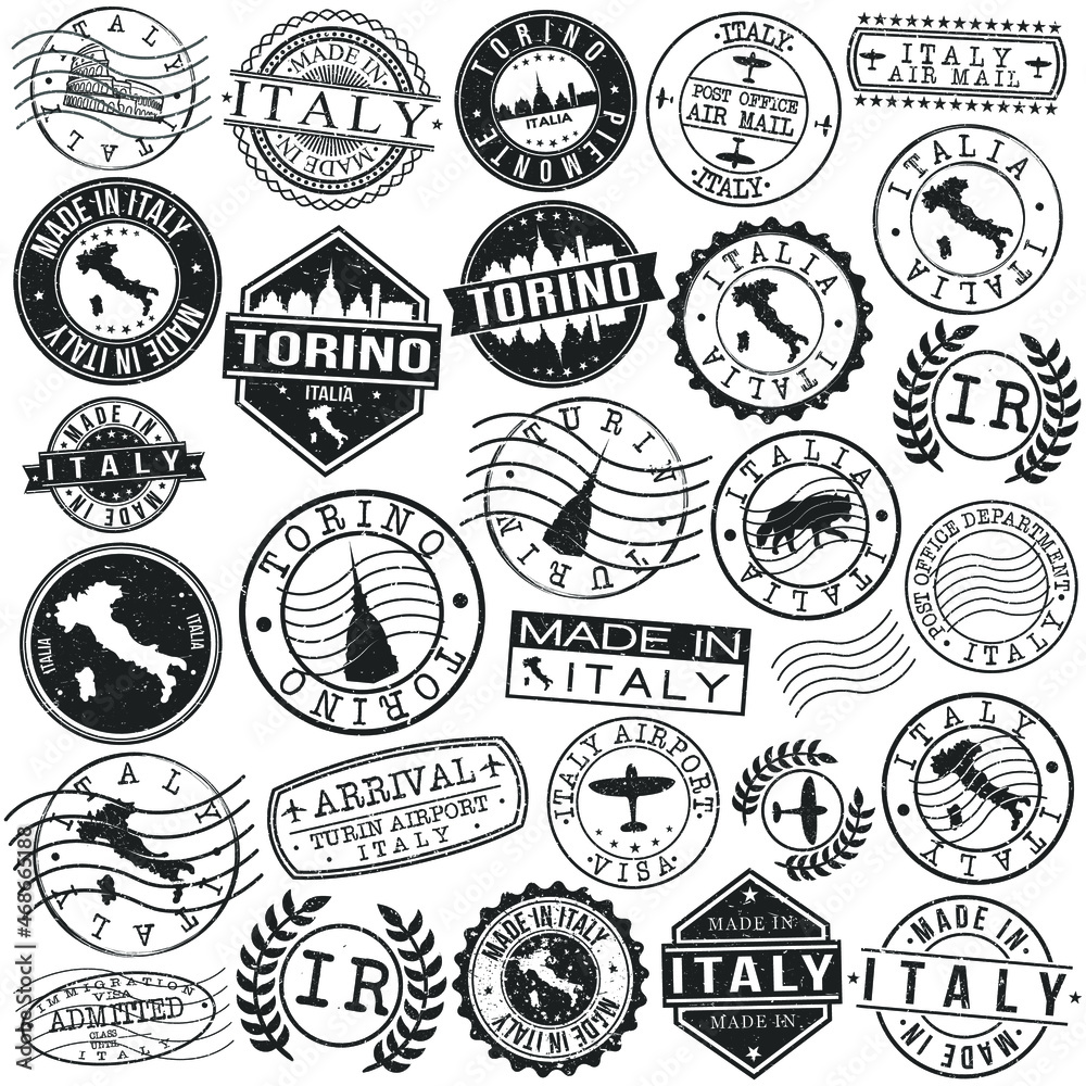 Turin Italy Stamp. Vector Art Postal. Passport Travel Design. Travel and Business Set.