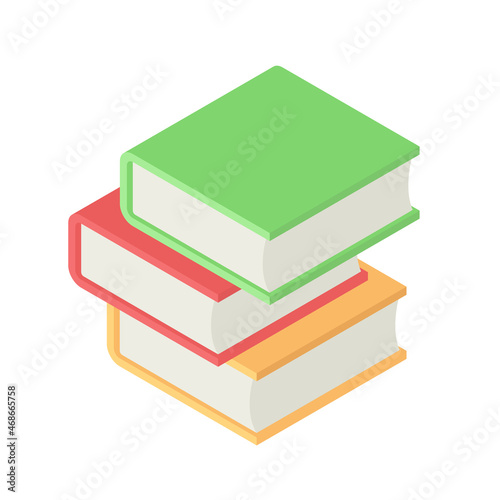 A stack of books. Three books in different colors. Vector 3d illustration isolated on white background.