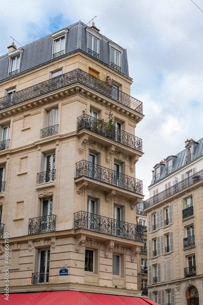 Paris, beautiful buildings, rue Faidherbe in the 11e district
