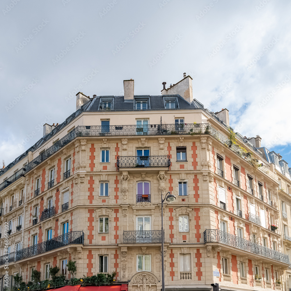 Paris, beautiful buildings, place Leon Blum in the 11e district
