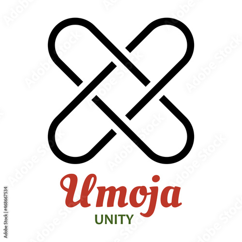 Seven principles of Kwanzaa - Day 1 - Umoja - Unity. Traditional symbols of Kwanzaa - African American heritage holiday celebration. Vector illustration on isolated on white background