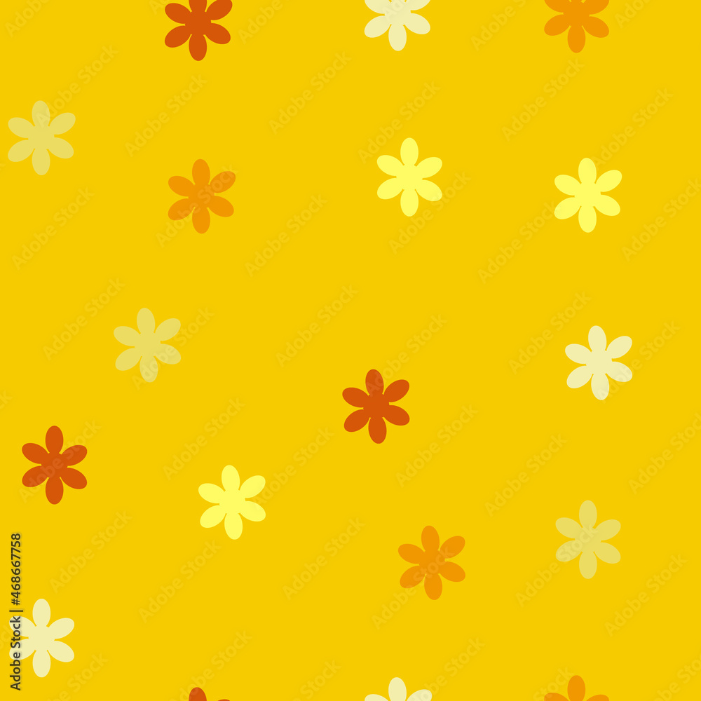 Seamless pattern with yellow small flowers on an orange background. Floral template in sunny warm colors for printing Seamless pattern with yellow small flowers on an orange background. Floral template in sunny warm colors for printing