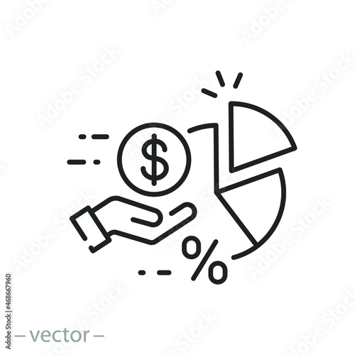 credit share, pay balance owed, payment in installments icon, financial plan, return advance, thin line symbol - editable stroke vector illustration