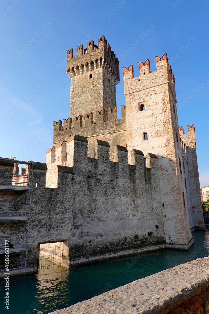 Historical town Sirmione on peninsula in Garda lake, Lombardy, Italy