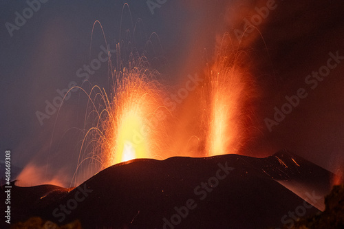 Strombolian Eruption Volcano La Palma Erupting. Cumbre Vieja. Canary Island. photo