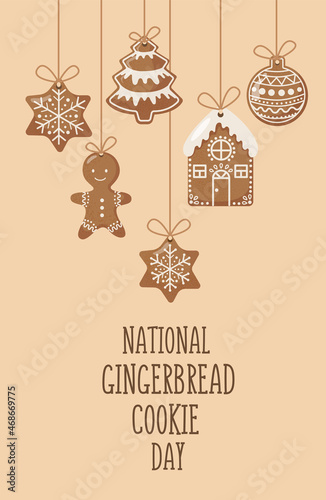 National Gingerbread Day Vector Illustration. Suitable for Greeting Card, Poster and Banner. Christmas decorated gingerbread cookies icon set vector. Gingerbread Cookie Poster, November 21.