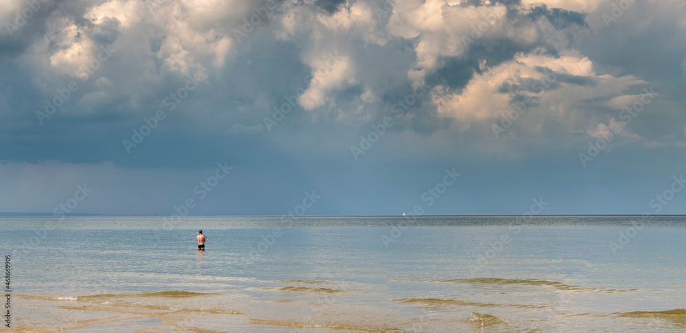 Beautiful see landscape with dangerous dark clouds,  panorama, Baltic See, Poland