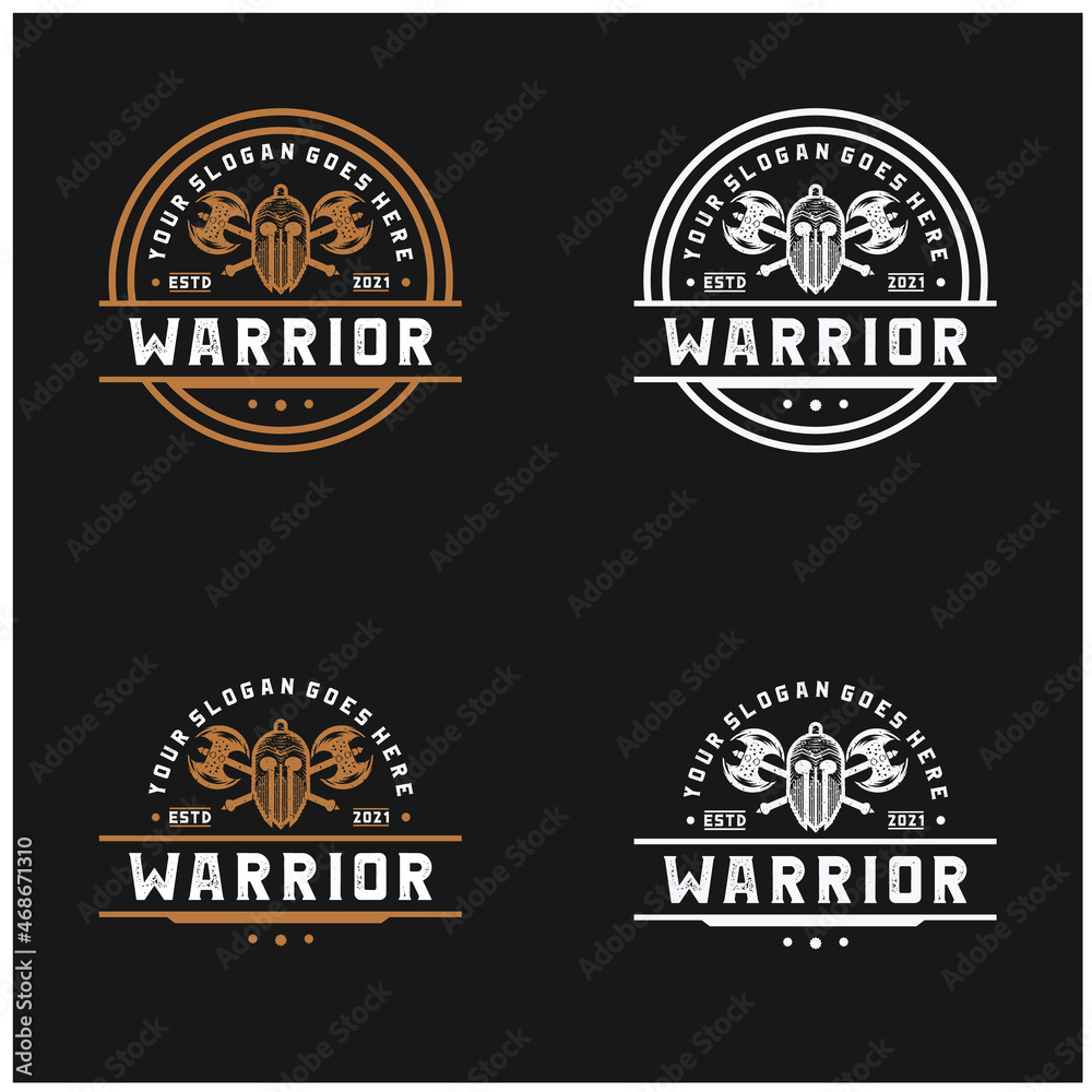 Fototapeta premium Vintage retro viking helmet head face warrior logo Premium Vector