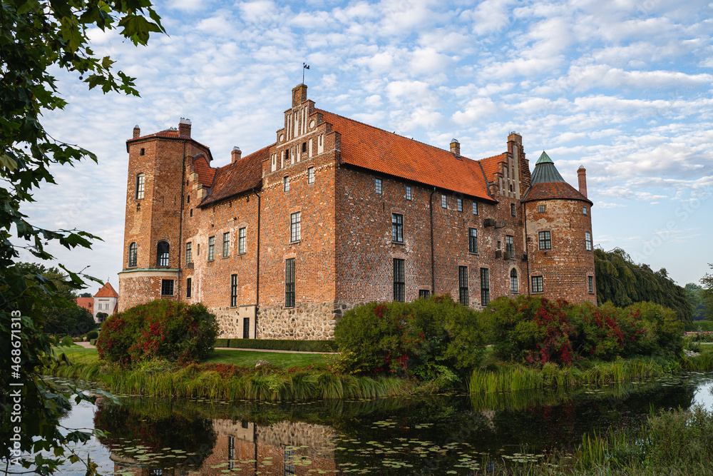 Fairytale castle in Sweden with a moat