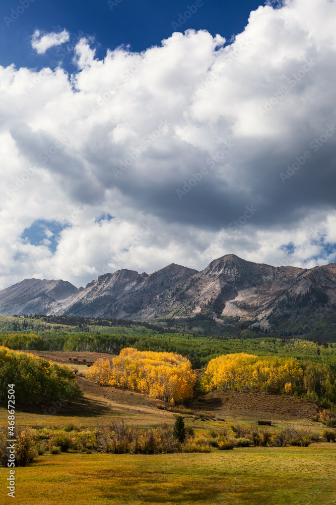 Mountain landscape with Aspen trees and fall colors near Crested Butte, Colorado