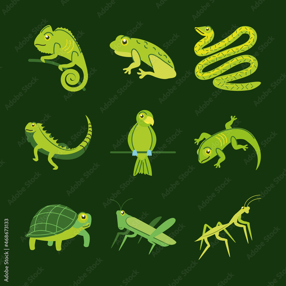 Naklejka premium set green animals