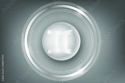 Glowing Zodiac Sign on a white button. Astrological symbolism.