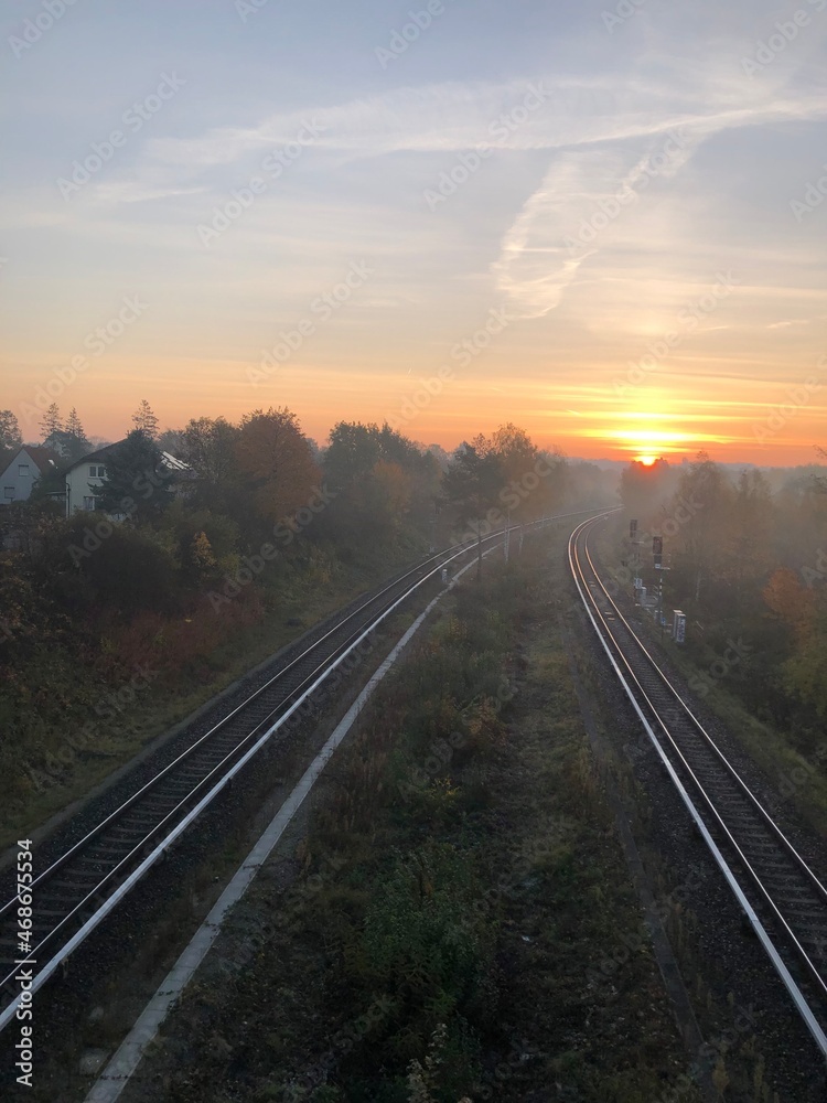railway in the sunset