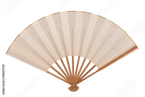 Old japanese folding fan isolated on white background.