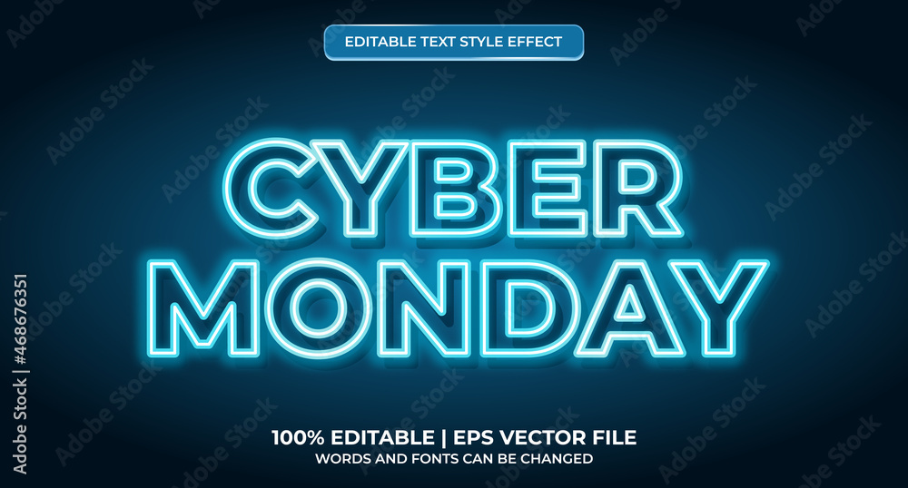 Obraz premium Cyber monday neon light typography premium editable text effect. Cyber monday futuristic techno text effect style