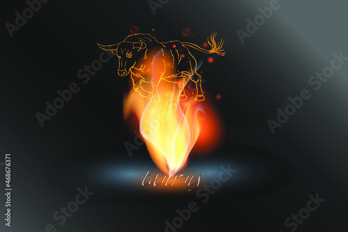 Zodiac sign in a glowing flame on a gray background. Astrological symbolism.