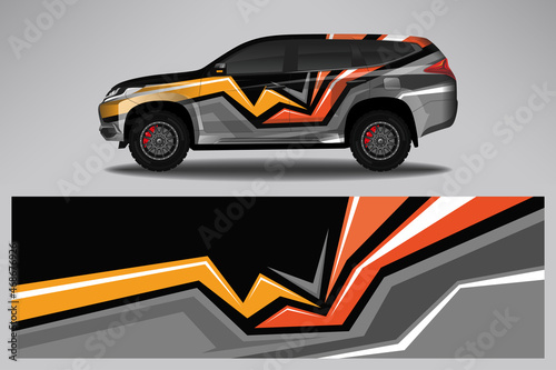 Car wrap design race livery vehicle vector. Graphic abstract stripe racing background kit designs for vehicle  race car  rally  adventure and livery