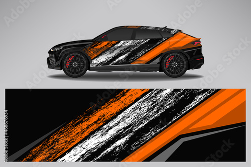 Car wrap design race livery vehicle vector. Graphic abstract stripe racing background kit designs for vehicle, race car, rally, adventure and livery