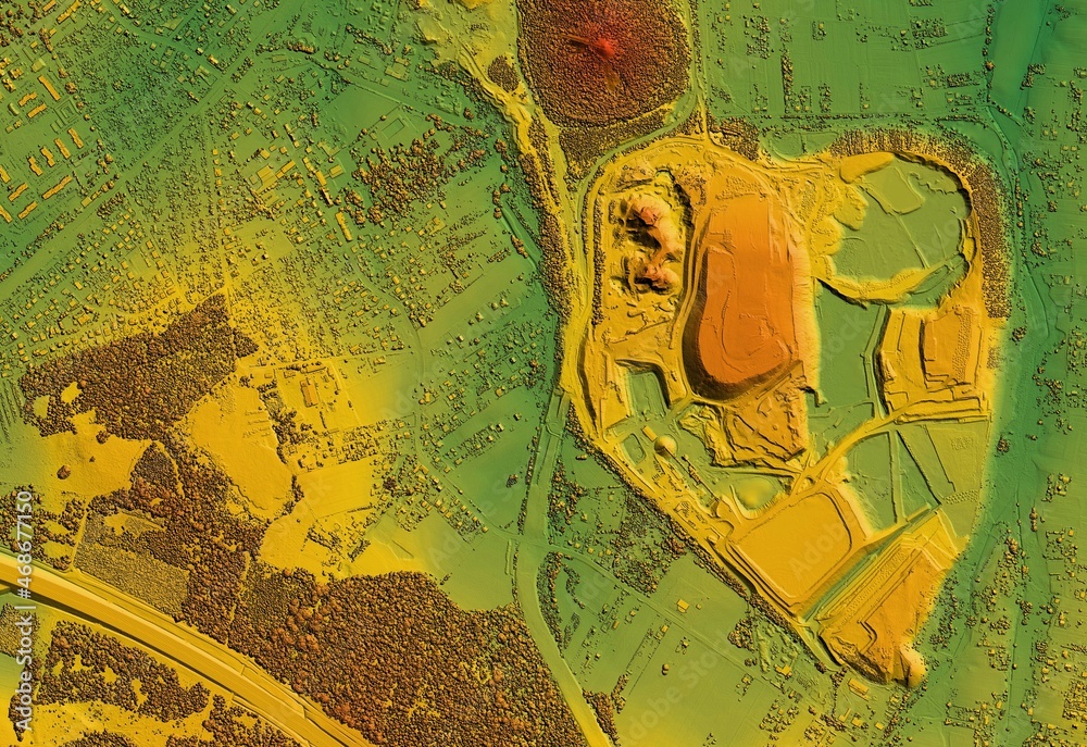 Digital elevation model. GIS 3D illustration made after proccesing