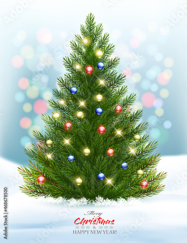 Holiday background with  Christmas tree with garland. Vector.