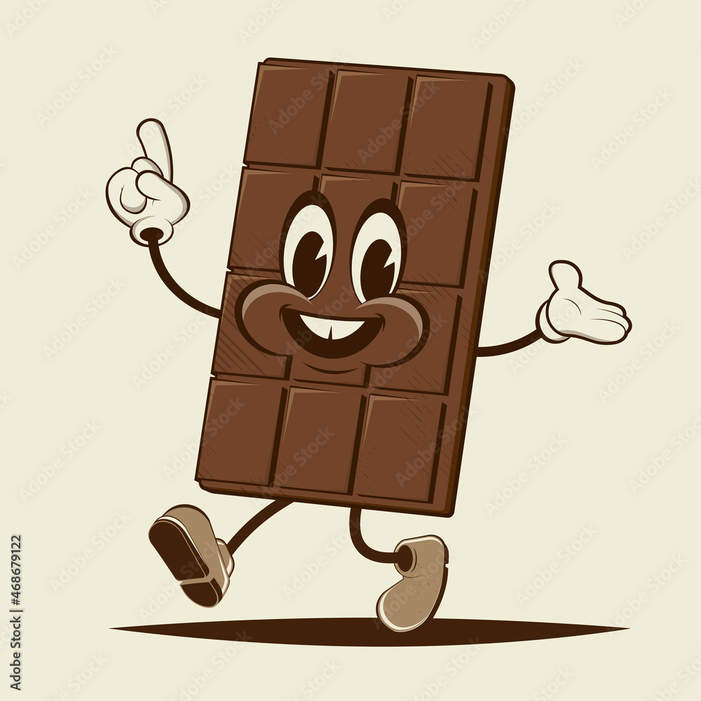 funny cartoon chocolate bar retro cartoon illustration Stock Vector | Adobe  Stock