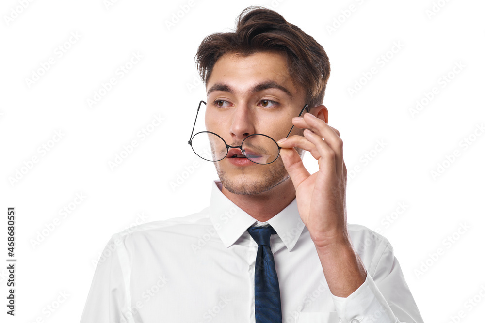manager with glasses gesturing with his hands light background manager with glasses gesturing with his hands light background