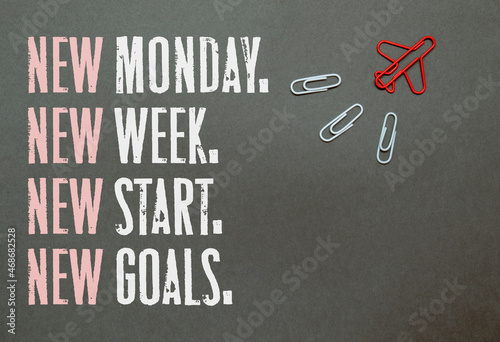 New Monday, new week, new goals - handwriting on a napkin. photo