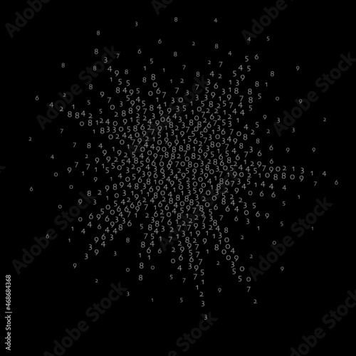 Falling numbers  big data concept. Binary white flying digits. Symmetrical futuristic banner on black background. Digital vector illustration with falling numbers.