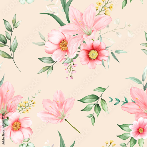 Fototapeta Naklejka Na Ścianę i Meble -  romantic floral watercolor seamless pattern design