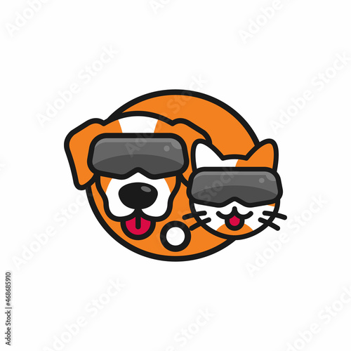 dog and cat wearing virtual reality goggles illustration