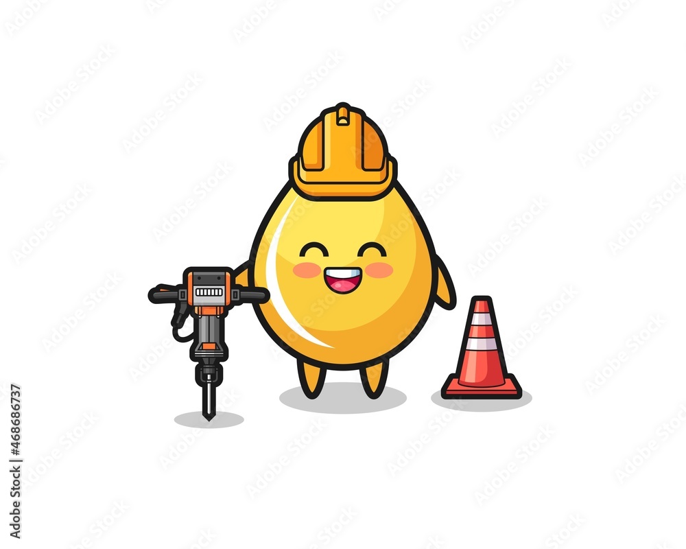 road worker mascot of honey drop holding drill machine road worker mascot of honey drop holding drill machine